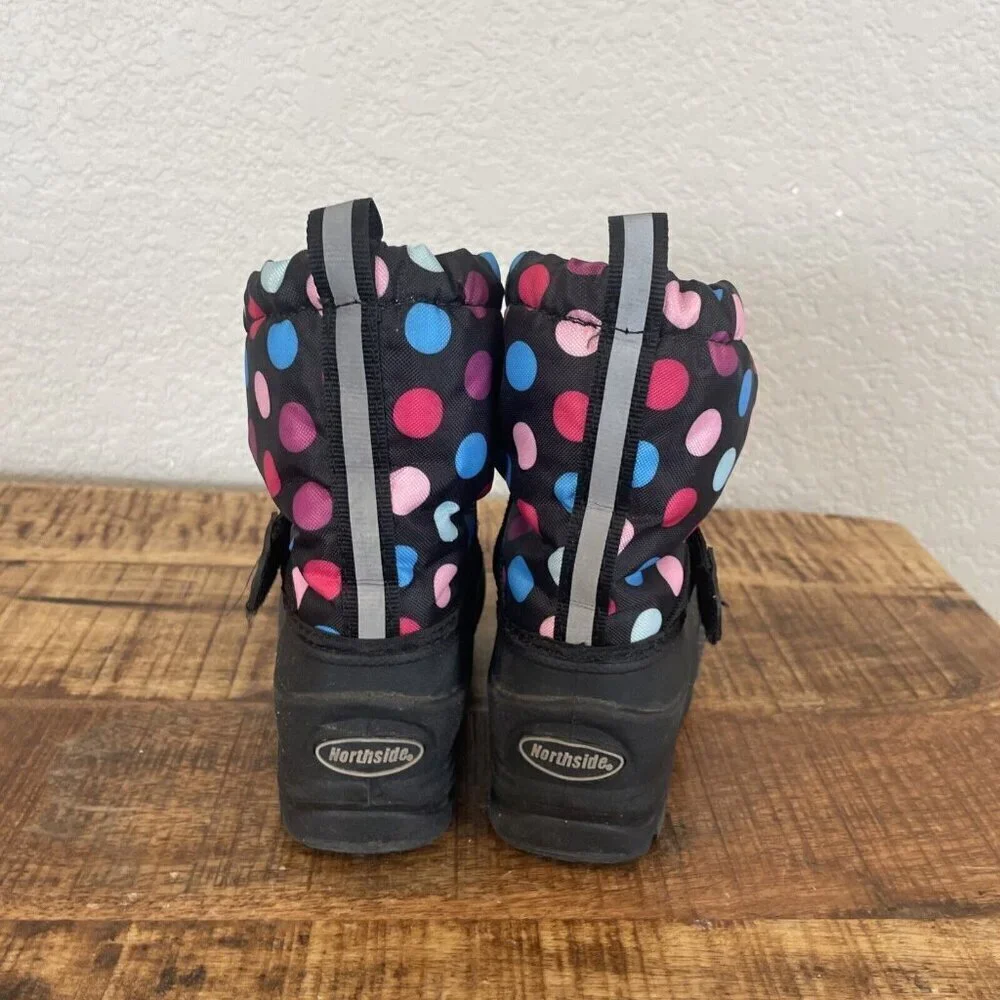 Northside black rubber snow boots polka dot waterproof uppers toddler girl 7